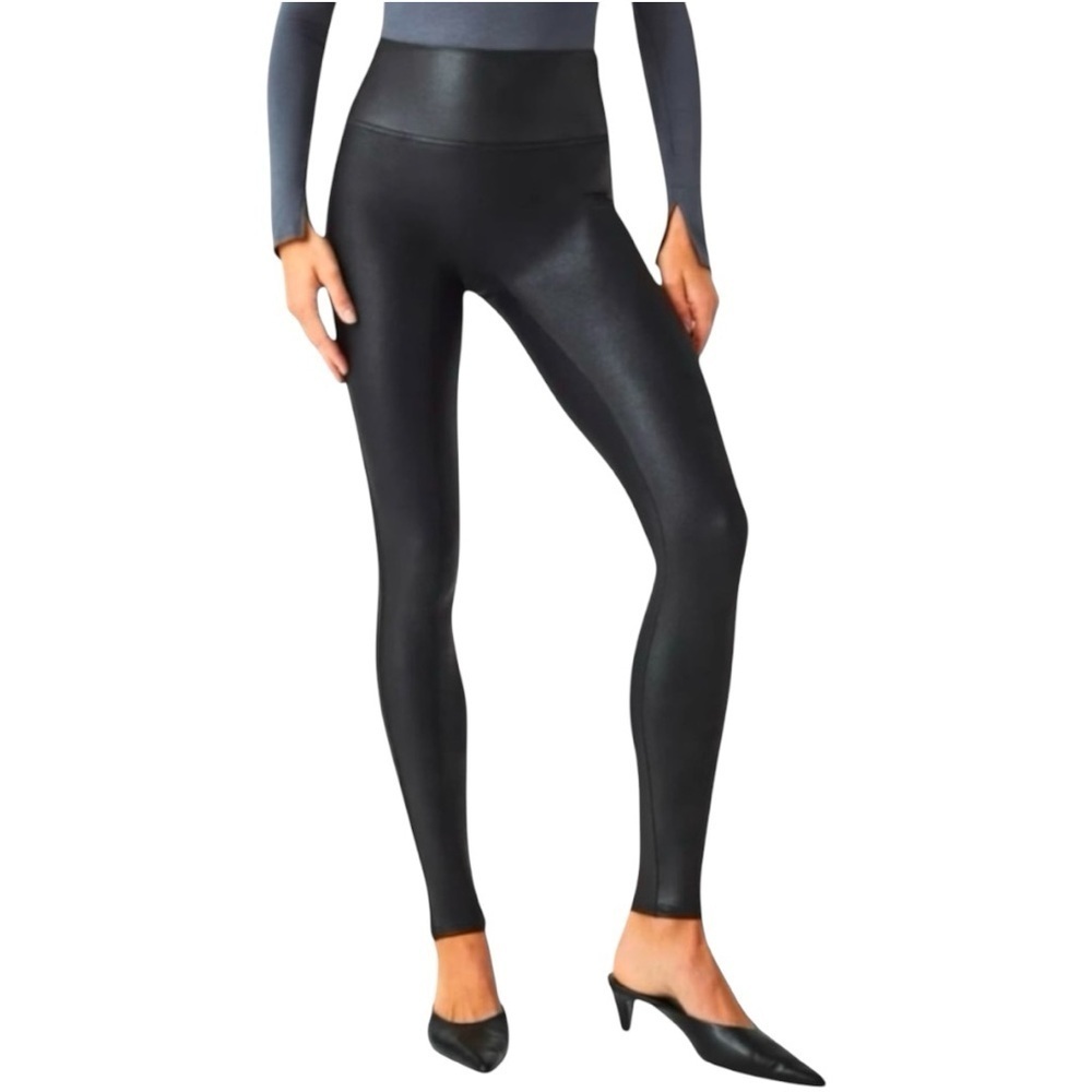 SPANX Black Faux Leather Leggings Womens Size Medium.